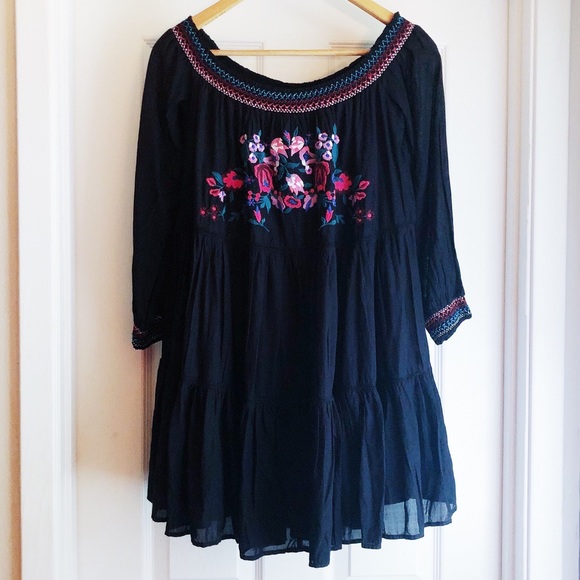Free People Dresses & Skirts - Free People Sunbeam Embroidered Dress in Black
